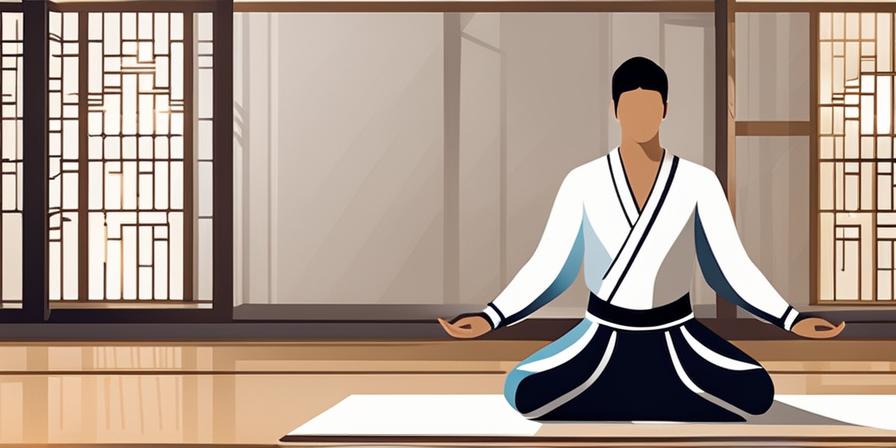 Taekwondista en meditación con aura de equilibrio