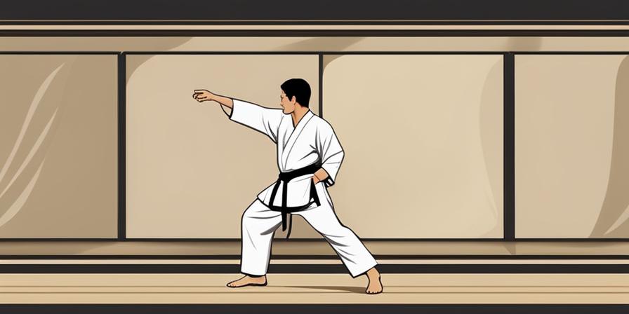 Taekwondista realizando golpes junto a una pared con imágenes históricas
