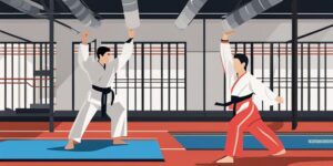 Taekwondista entrenando resistencia física en gimnasio