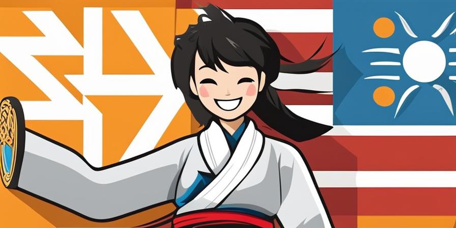 Medallista de taekwondo sonriente, mentalidad equilibrada