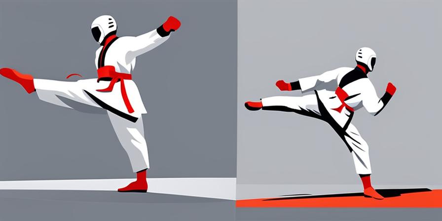 Practicante de taekwondo en movimiento especial
