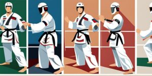 Un guerrero de Taekwondo en posesión defensiva y precisión
