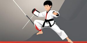 Niño practicando taekwondo, demostrando fuerza y flexibilidad