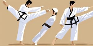 Practicante de taekwondo ejecutando una patada poderosa