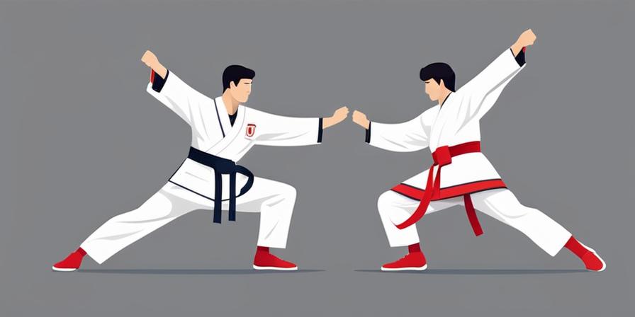 Personas practicando Taekwondo en uniformes y posturas diferentes