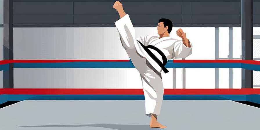 Practicante de taekwondo realizando un poderoso ataque con técnica biturigi