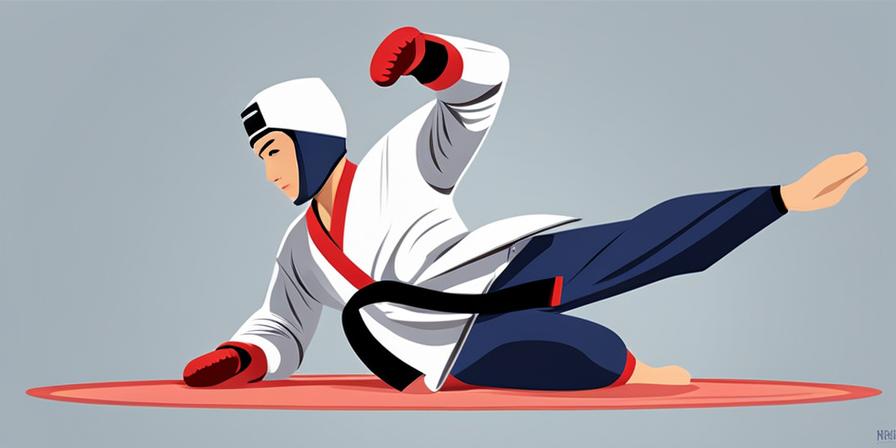 Practicante de taekwondo ejecutando un twio chagi