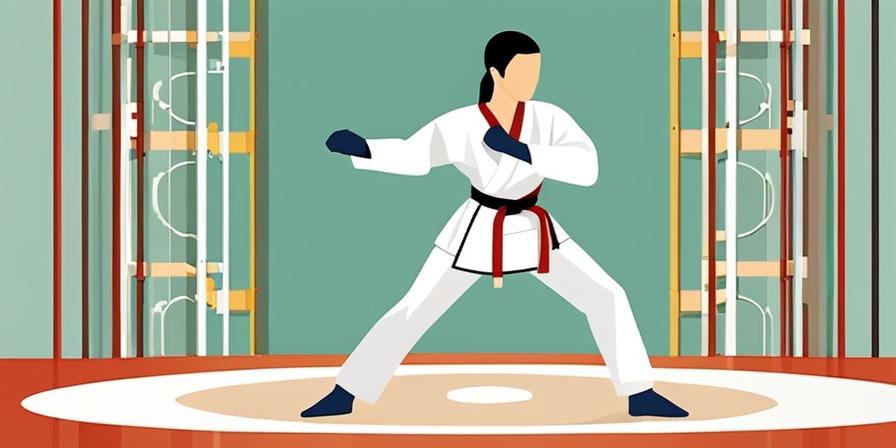 Persona realizando una patada TUIO MOMDOLLYO YOP CHAGUI en taekwondo con expresión determinada