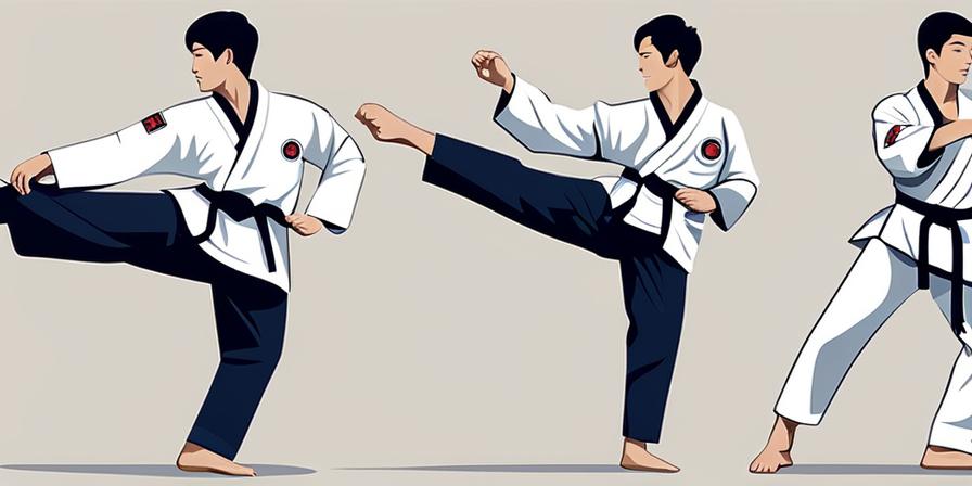 Practicante de taekwondo mostrando técnicas básicas