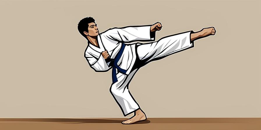 Artista marcial en postura Tuit Koa Sogui practicando Taekwondo