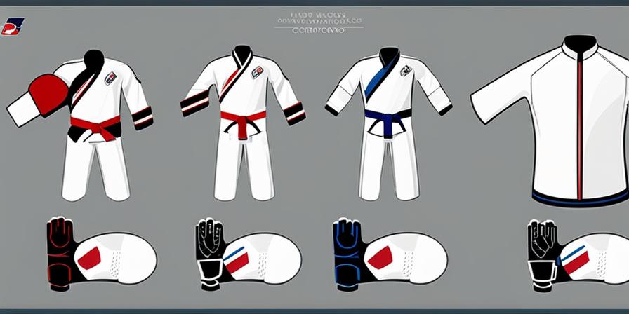 Uniforme de taekwondo, guantes, protector bucal y cinturón
