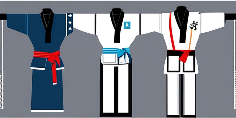 Guantes, uniforme y cinturón de Taekwondo sobre fondo blanco