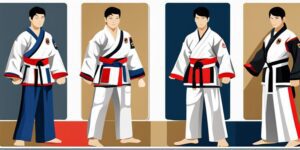 Competidor de taekwondo en uniforme elegante y llamativo
